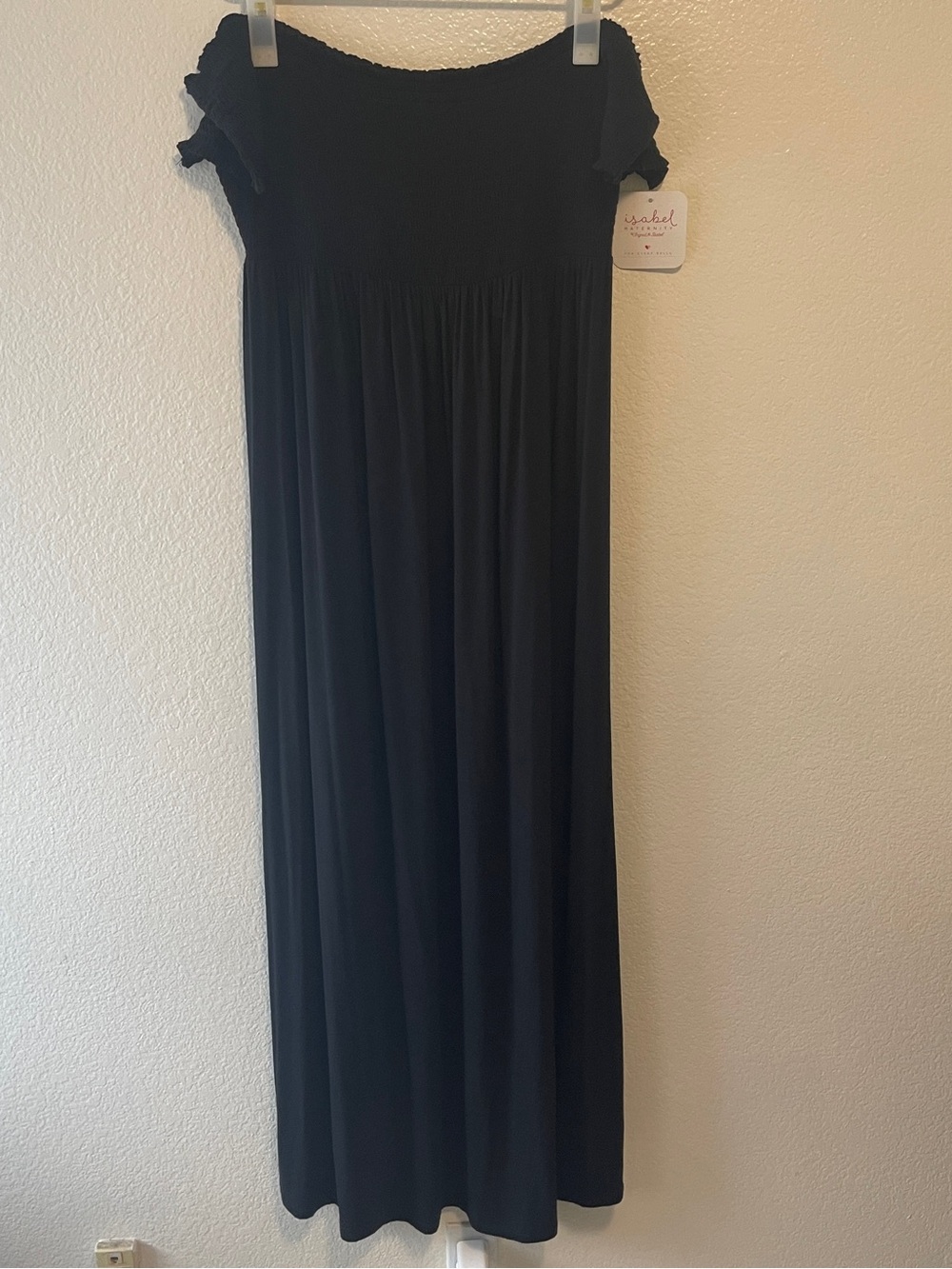 Isabel Maternity Black Off-Shoulder Maxi Dress , Large
